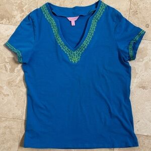 Lilly Pulitzer Embroidered V-Neck Tee
